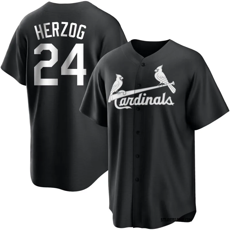 Men's St. Louis Cardinals Whitey Herzog Replica Black/White Jersey