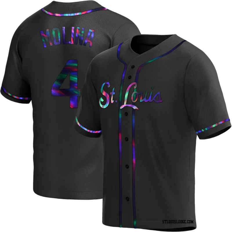 Men's St. Louis Cardinals Yadier Molina Replica Black Holographic Alternate Jersey