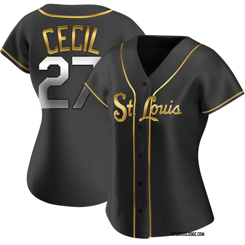 Women's St. Louis Cardinals Brett Cecil Replica Black Golden Alternate Jersey