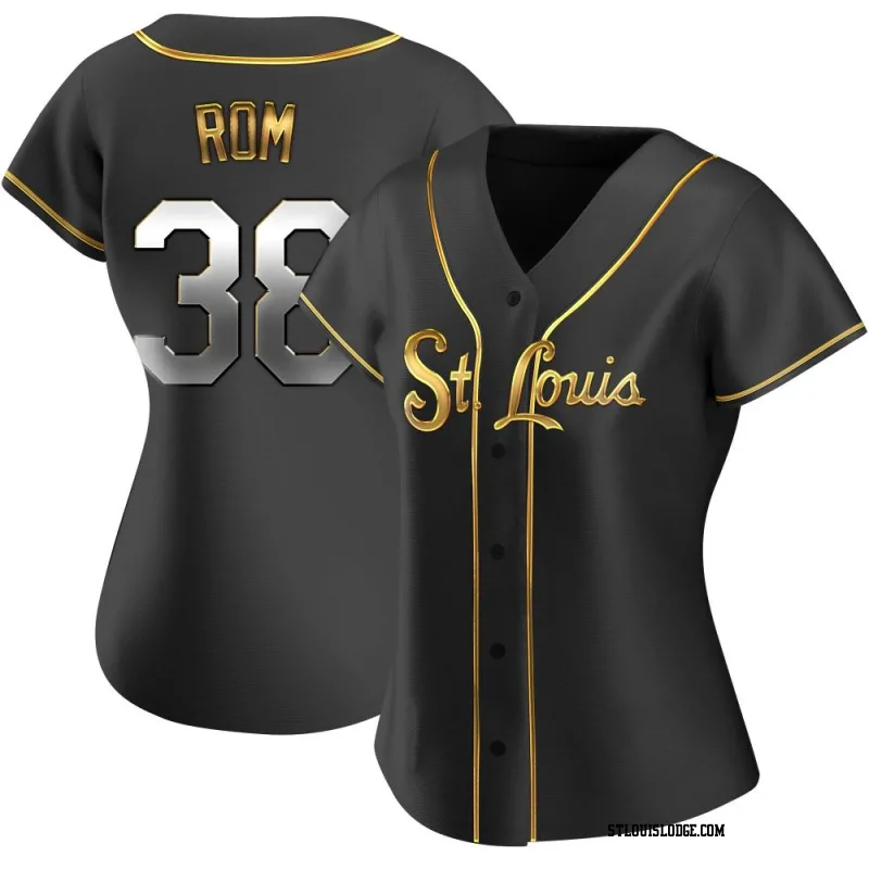 Women's St. Louis Cardinals Drew Rom Replica Black Golden Alternate Jersey