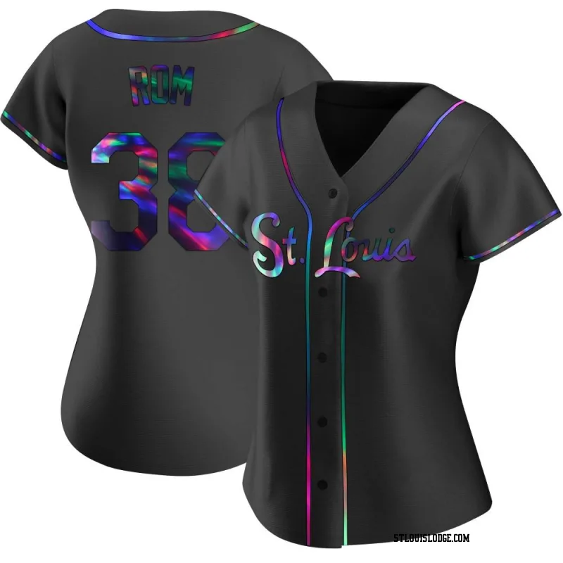 Women's St. Louis Cardinals Drew Rom Replica Black Holographic Alternate Jersey