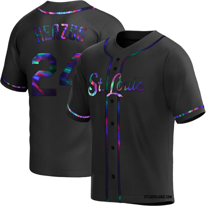 Youth St. Louis Cardinals Whitey Herzog Replica Black Holographic Alternate Jersey